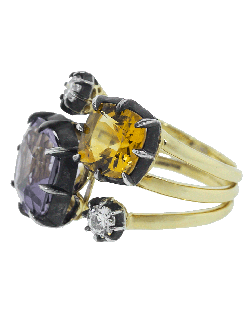 FRED LEIGHTON-Amethyst, Citrine and Diamond Stack Ring-YELLOW GOLD