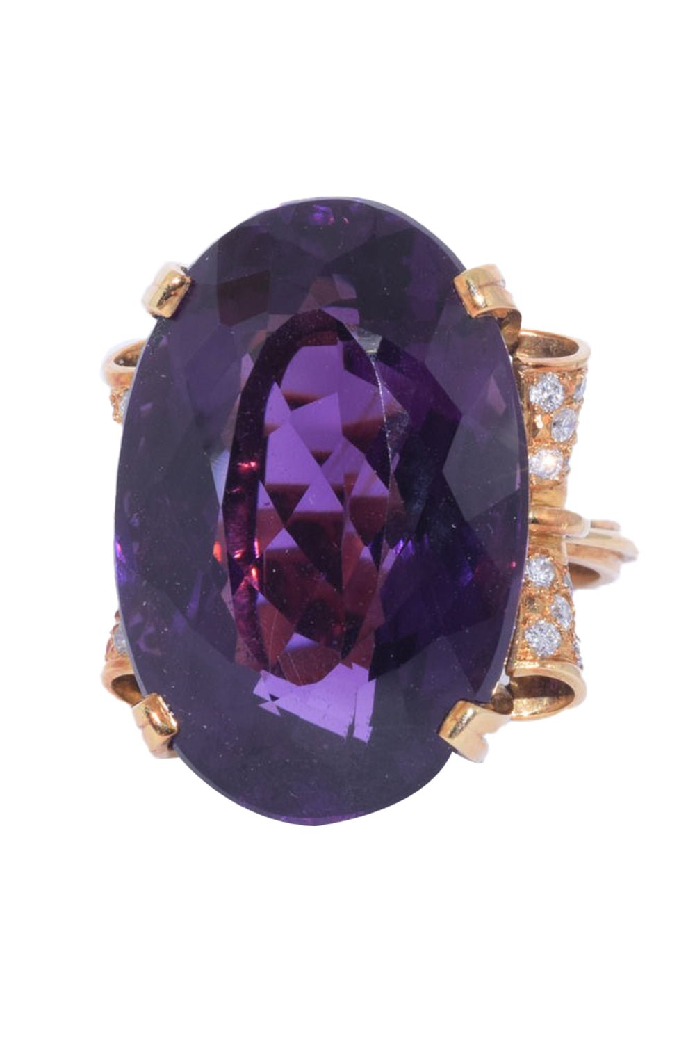 FRED LEIGHTON-Amethyst Diamond Cocktail Ring-YELLOW GOLD