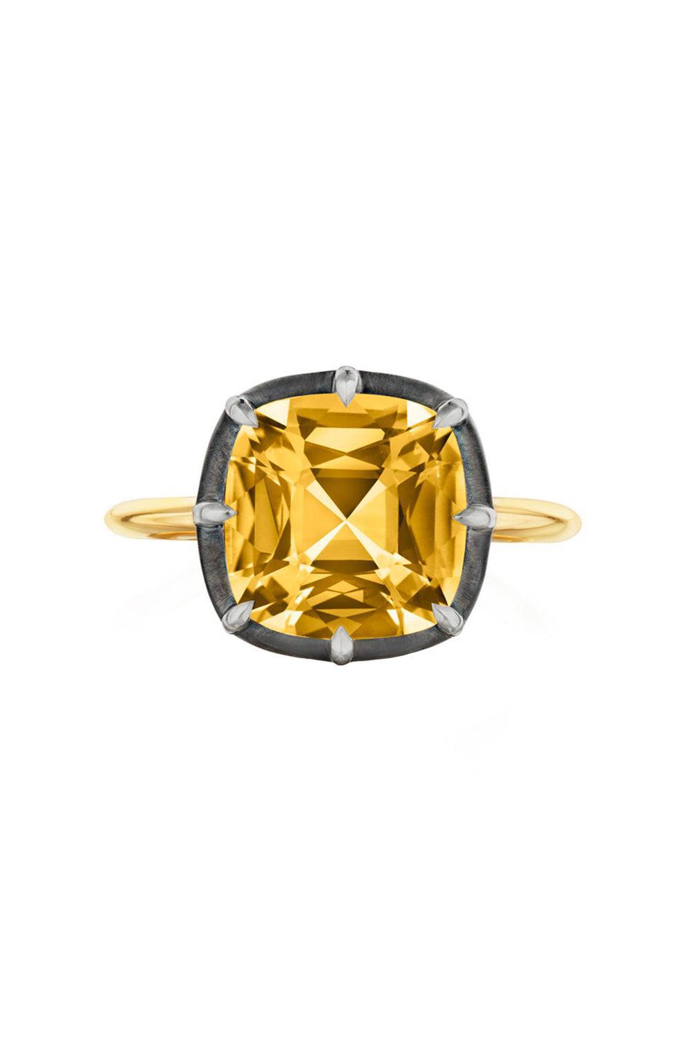 Cushion Citrine Silver Topped Gold Collet 
Solitaire Ring-YELLOW GOLD-JEWELRYFINE JEWELRING-FRED LEIGHTON