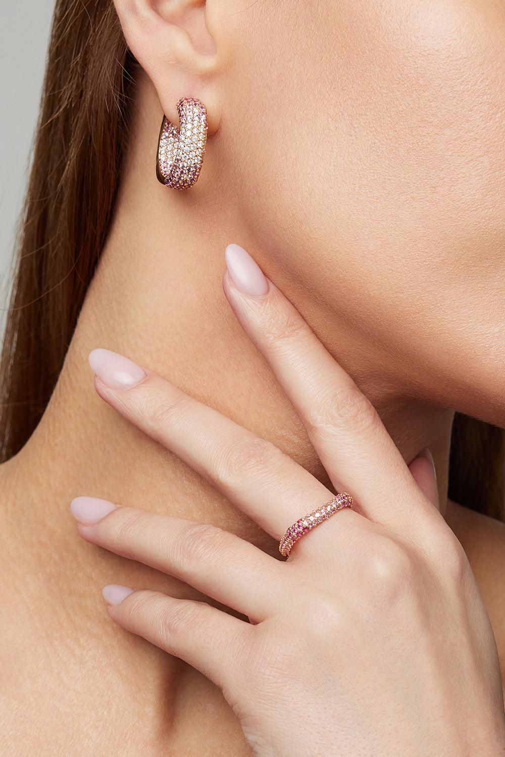 Pink Sapphire Diamond Full Earrings-ROSE GOLD-JEWELRYFINE JEWELEARRING-FULLORD