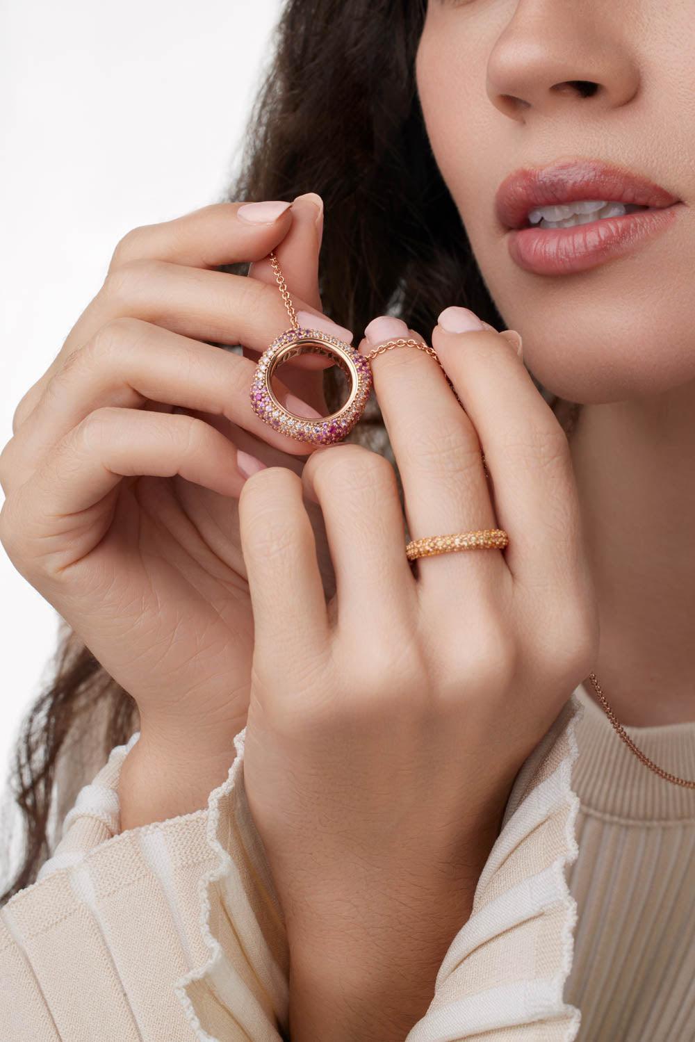 Pink Sapphire Ghost Scarf Ring Necklace-ROSE GOLD-JEWELRYFINE JEWELNECKLACE O-FULLORD