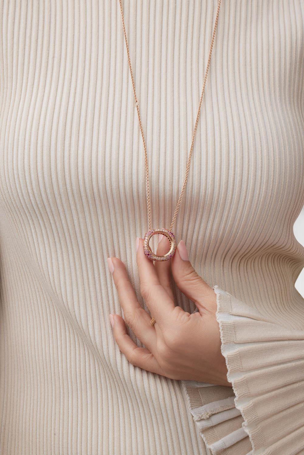 Pink Sapphire Ghost Scarf Ring Necklace-ROSE GOLD-JEWELRYFINE JEWELNECKLACE O-FULLORD