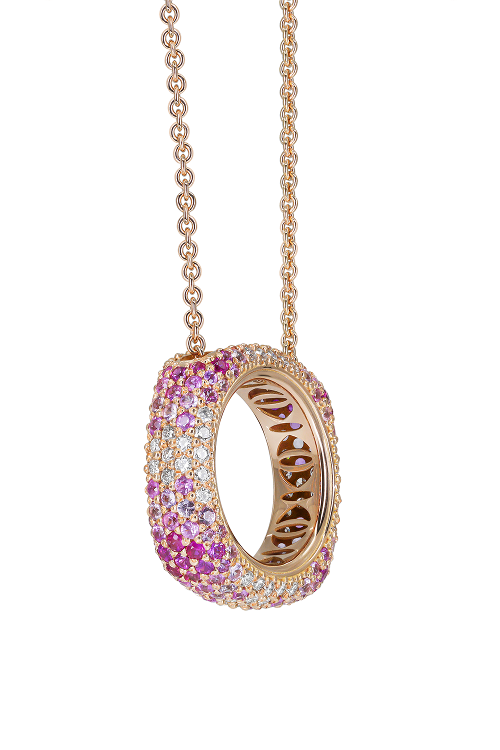 FULLORD-Pink Sapphire Ghost Scarf Ring Necklace-ROSE GOLD