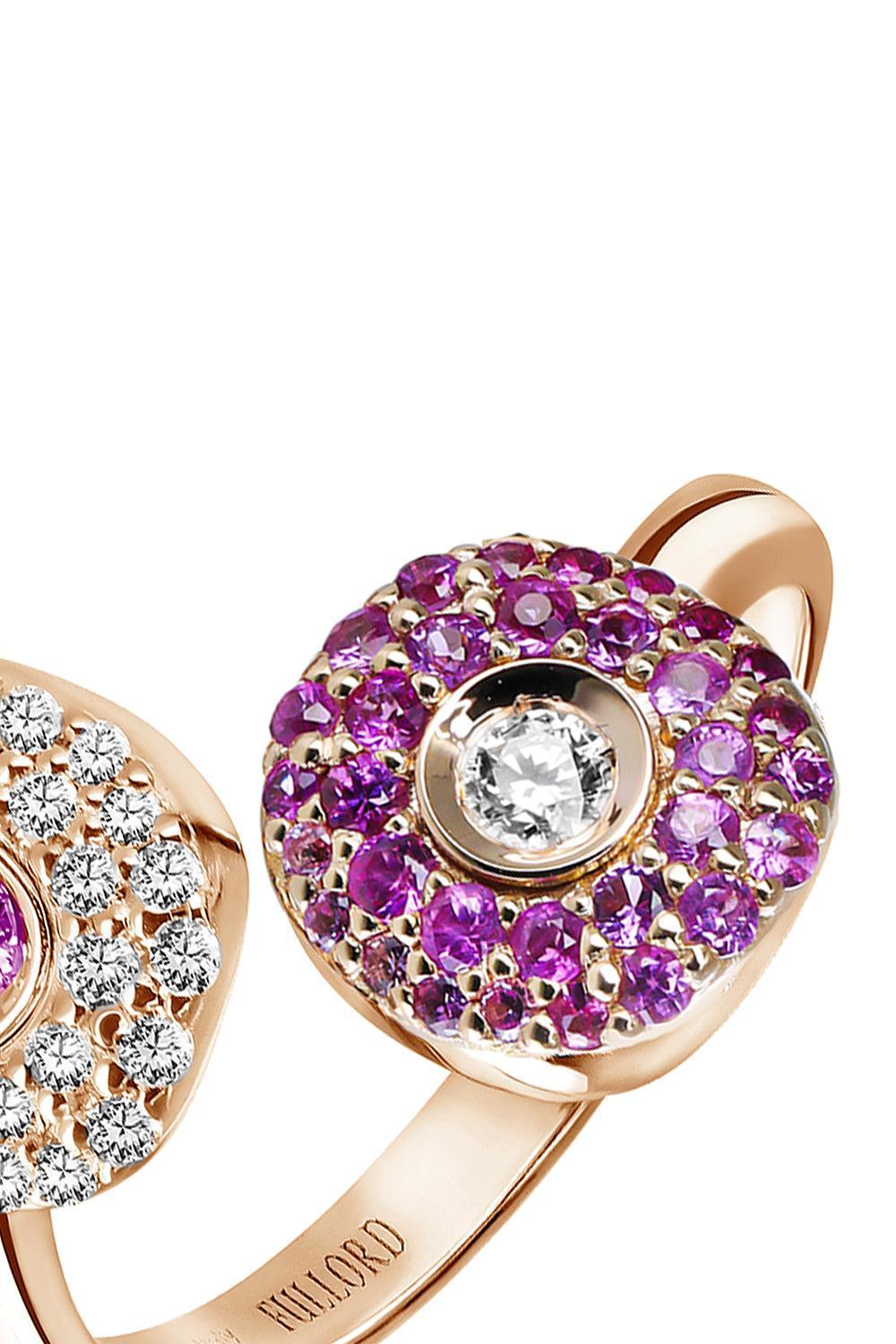 Pink Sapphire Diamond Two Circle Ring-ROSE GOLD-6-JEWELRYFINE JEWELRING-FULLORD