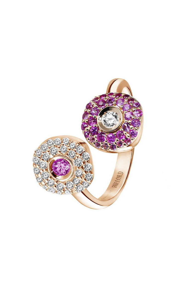 Pink Sapphire Diamond Two Circle Ring