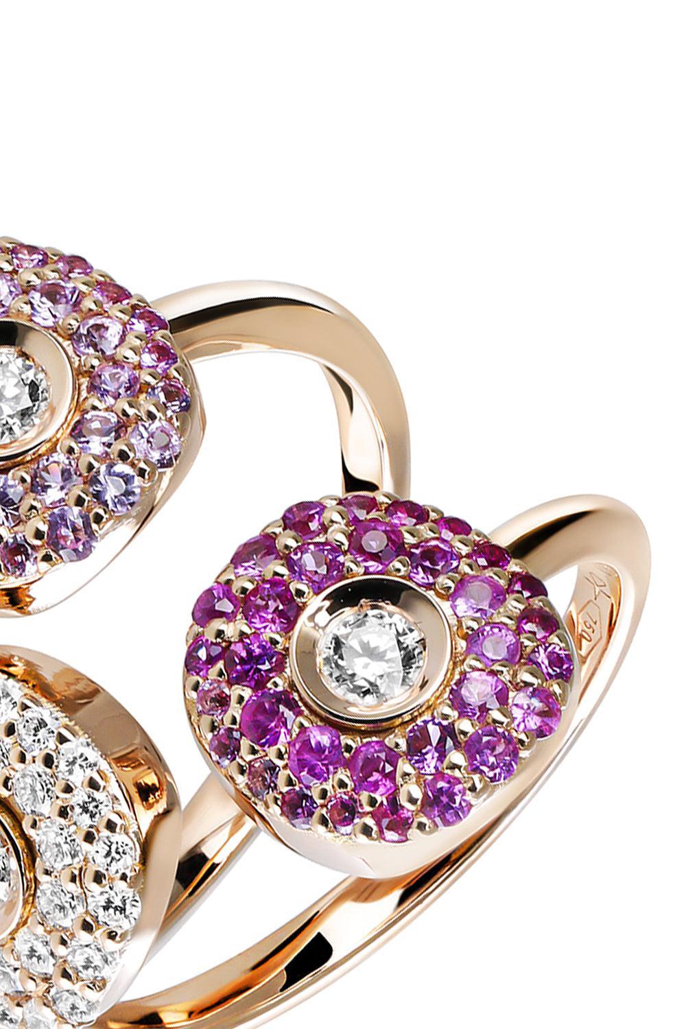 Pink Sapphire Diamond Three Circle Ring-ROSE GOLD-6.75-JEWELRYFINE JEWELRING-FULLORD