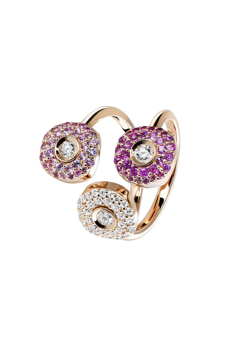 Pink Sapphire Diamond Three Circle Ring-ROSE GOLD-6.75-JEWELRYFINE JEWELRING-FULLORD