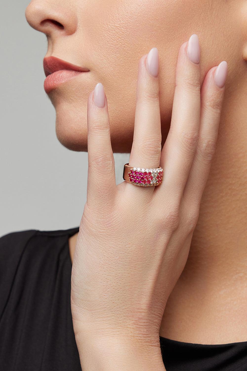 Pink Sapphire Diamond Half Ring-ROSE GOLD-7-JEWELRYFINE JEWELRING-FULLORD