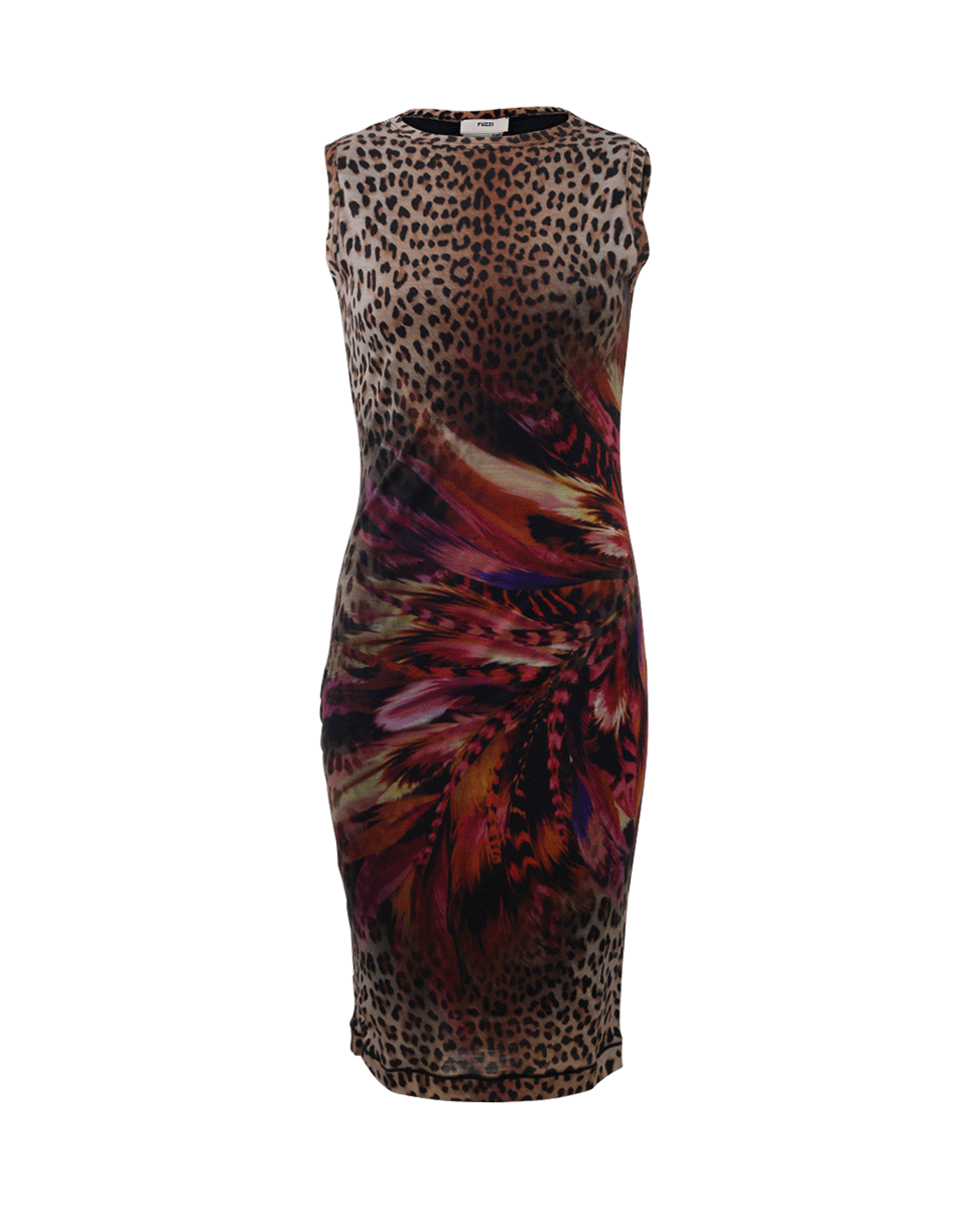 FUZZI-Leopard And Feather Print Dress-