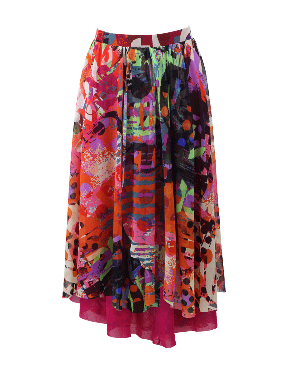FUZZI-High-Low Printed Skirt-