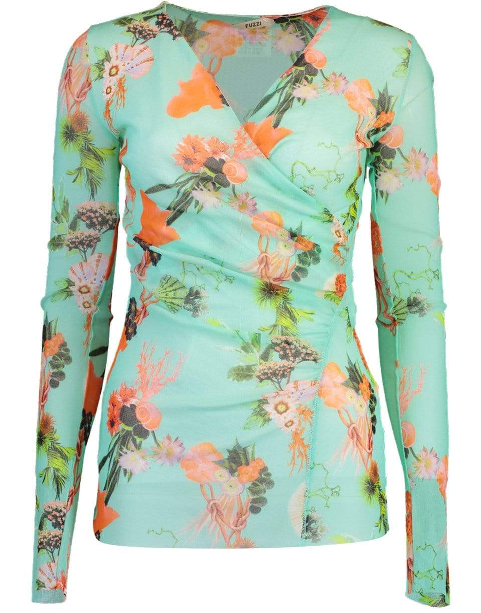 FUZZI-Long Sleeve V Neck Blouse-