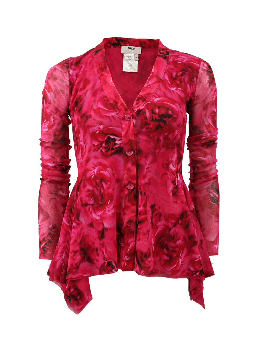 FUZZI-Peplum Rose Print Cardigan-