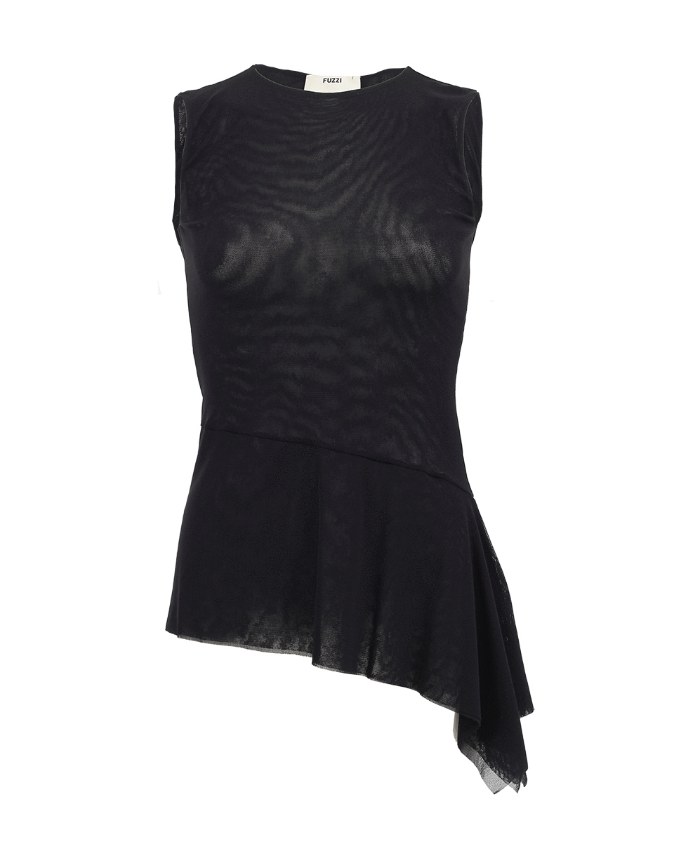 FUZZI-Crewneck Peplum Tulle Top-