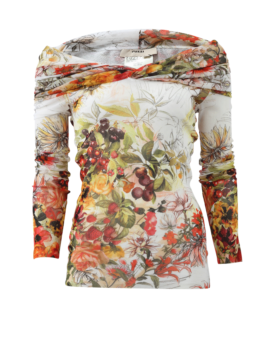 FUZZI-Floral Cowl Neck Print Top-