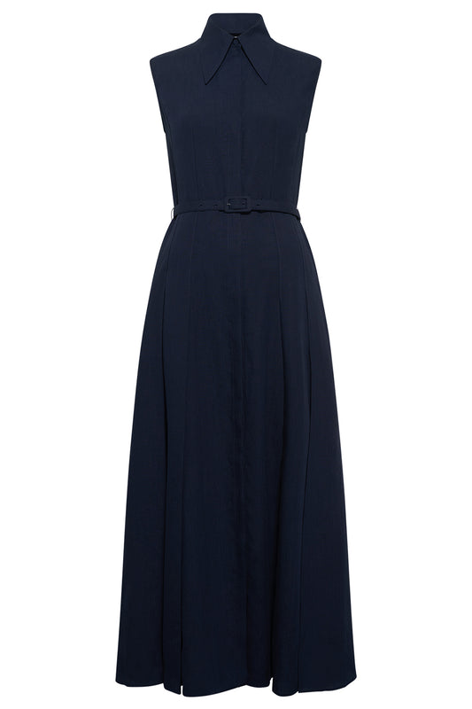 Durand Sleeveless Collared Belted Dress-BLUE-38-CLOTHINGDRESSCASUAL-GABRIELA HEARST