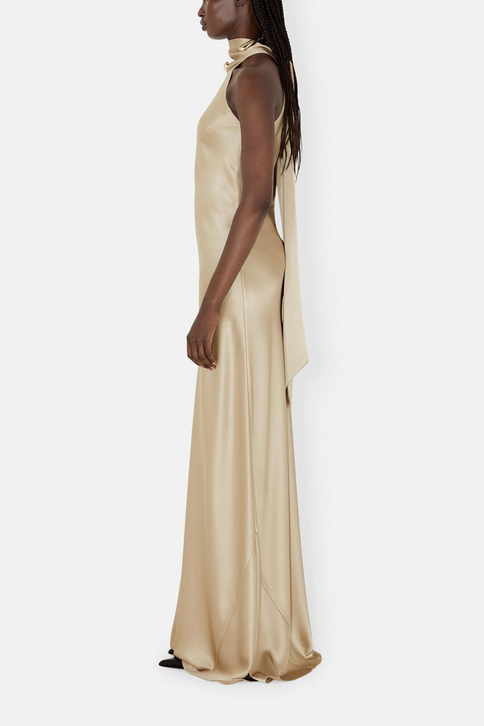galvan sienna satin dress Sienna halterneck satin gown in brown - Galvan