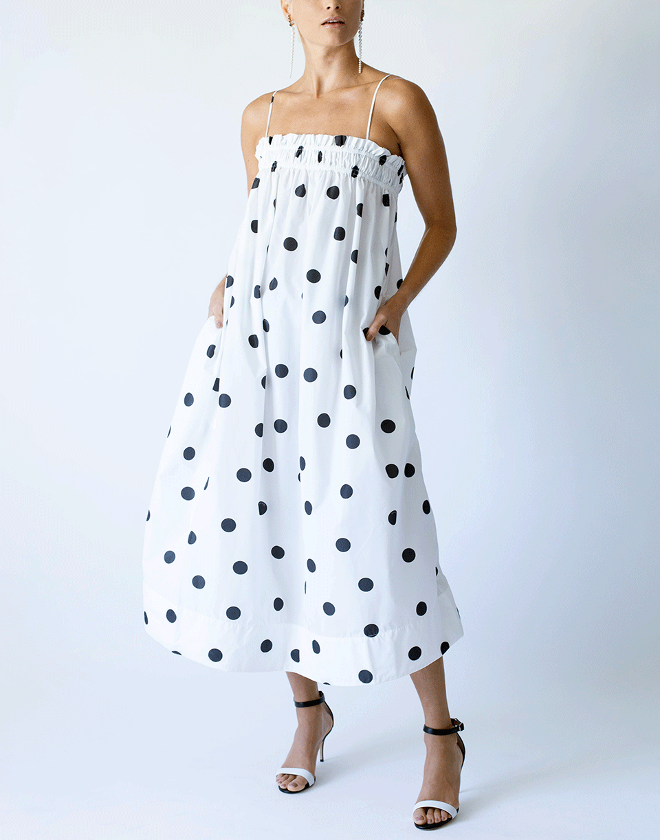 GANNI-Egret Polka Dot Strap Dress-