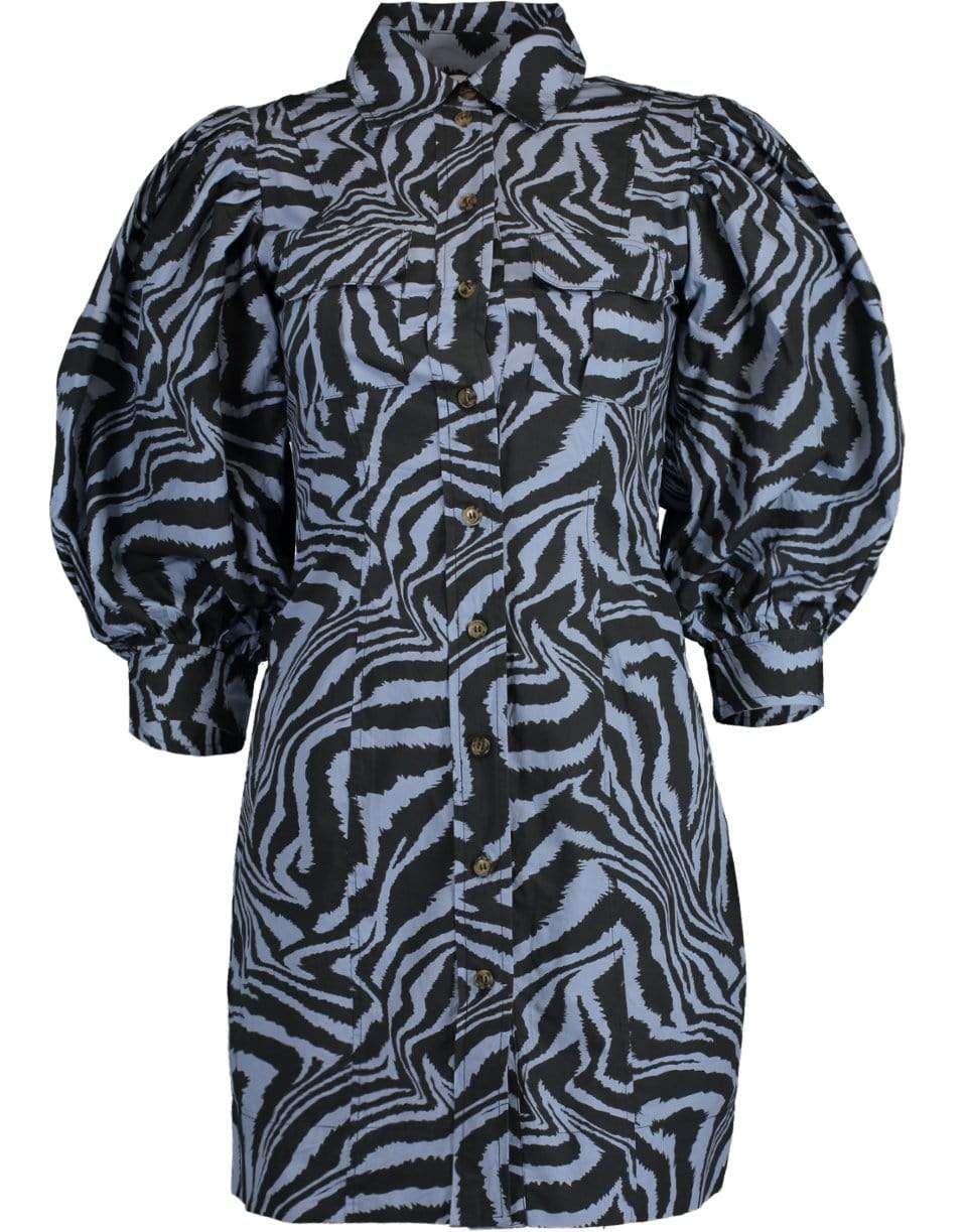 GANNI-Balloon Sleeve Print Shirt Dress-