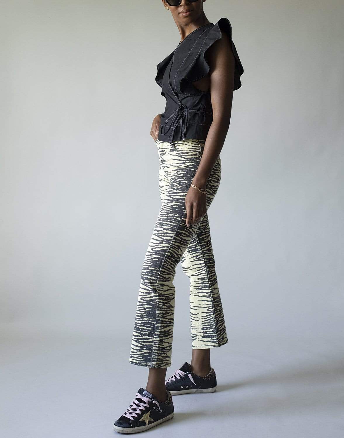 GANNI-Print Denim High-Waisted Bootcut Jeans-