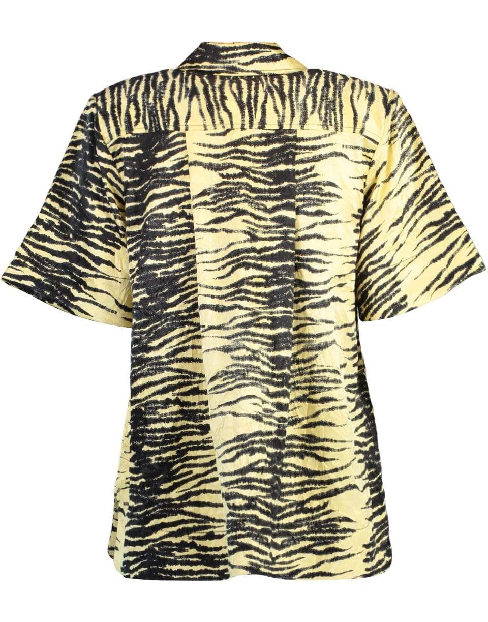 GANNI-Crinkled Satin Relaxed Short-Sleeve Shirt-