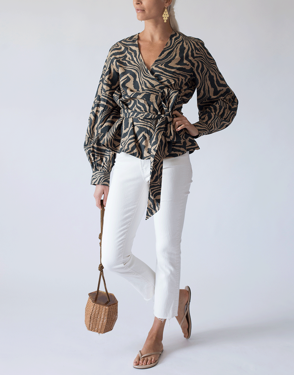 GANNI-Print Cotton Wrap Top-