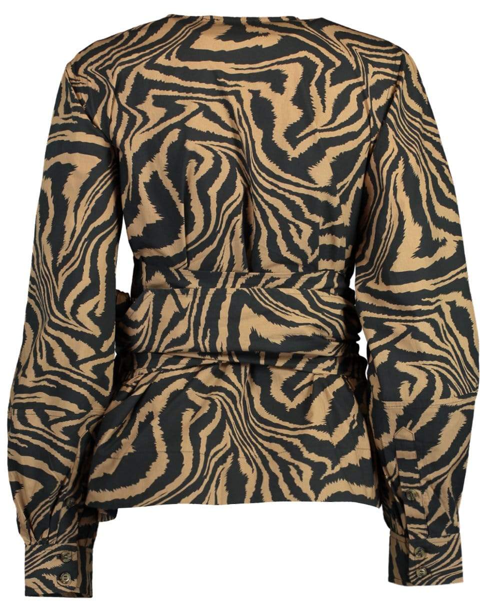GANNI-Print Cotton Wrap Top-