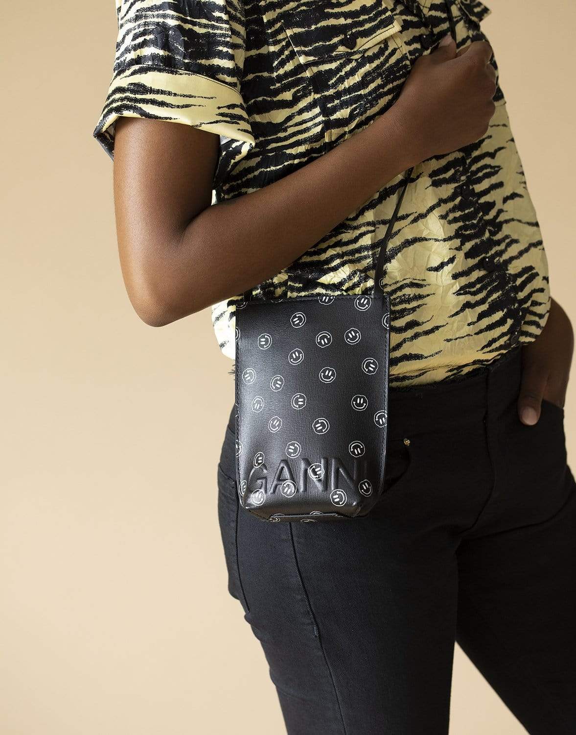GANNI-Recycled Leather Smiley Crossbody Mini Bag-PHANTOM