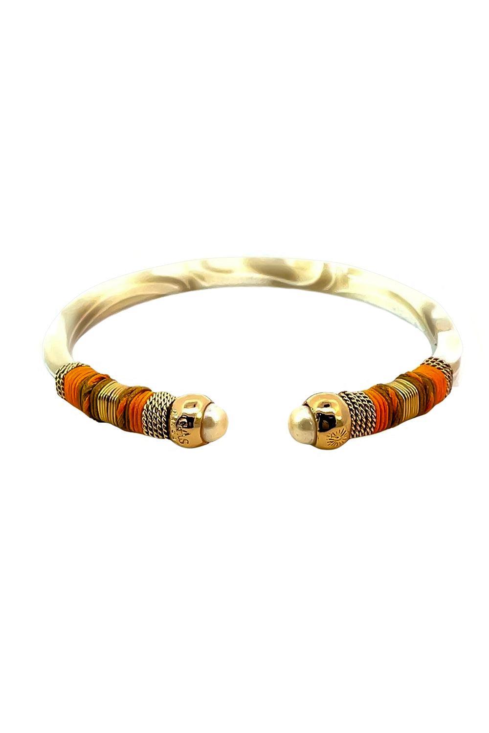 Pearl Orange Cream Sari Bracelet-CRM/ORNG-JEWELRYBOUTIQUEBRACELET O-GAS BIJOUX
