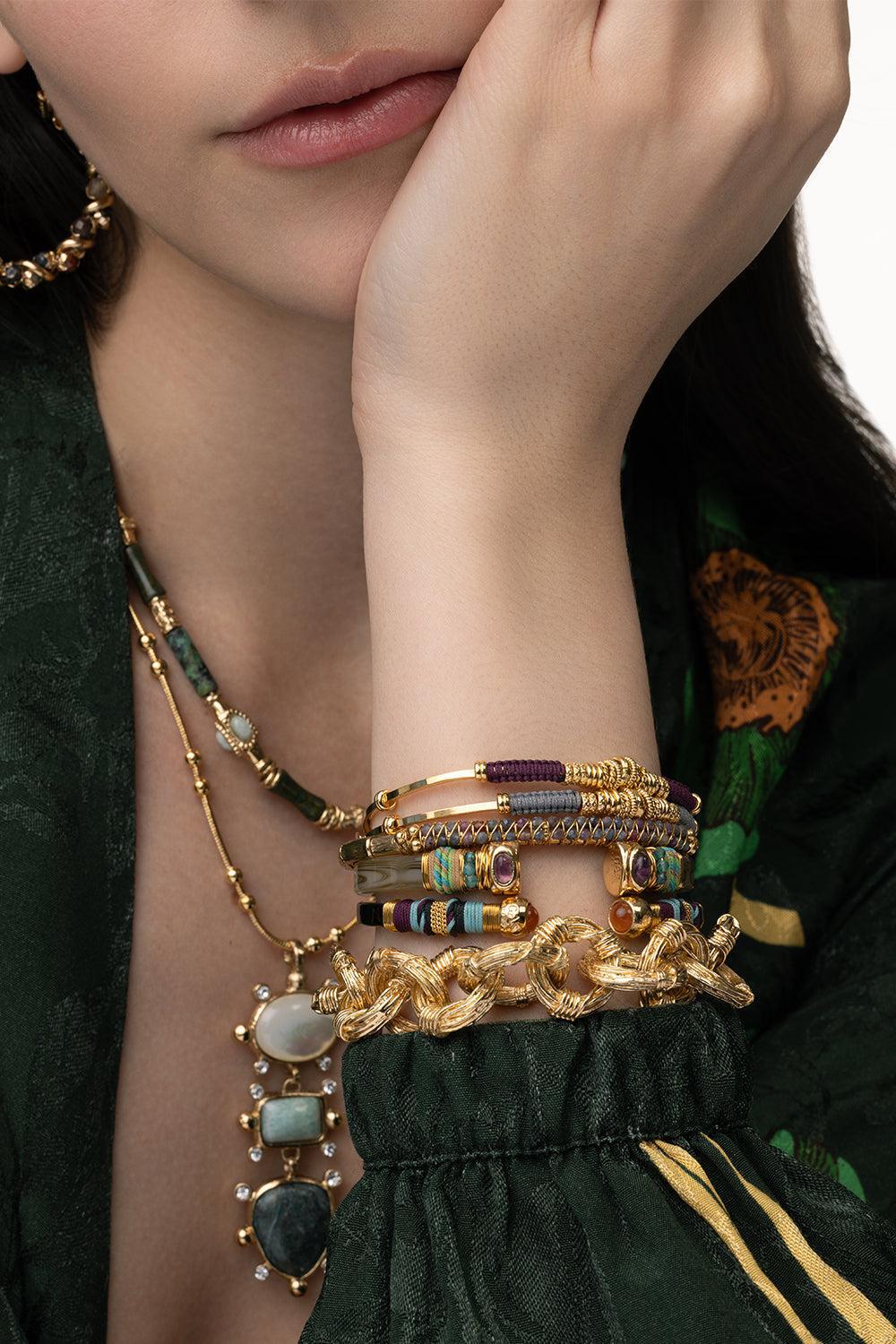 Zizanie Bangle Bracelet-YELLOW-GREY-JEWELRYBOUTIQUEBRACELET O-GAS BIJOUX