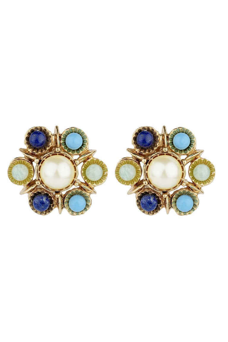 Turquoise Lapis Pearl Augusta Stud Earrings