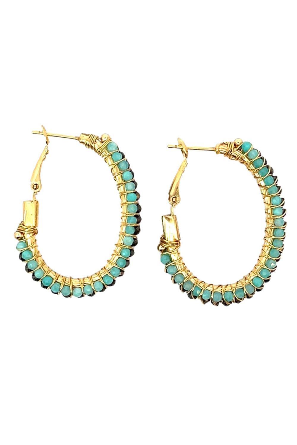 Mixed Green Beaded Lyre Earrings-GREEN-JEWELRYBOUTIQUEEARRING-GAS BIJOUX