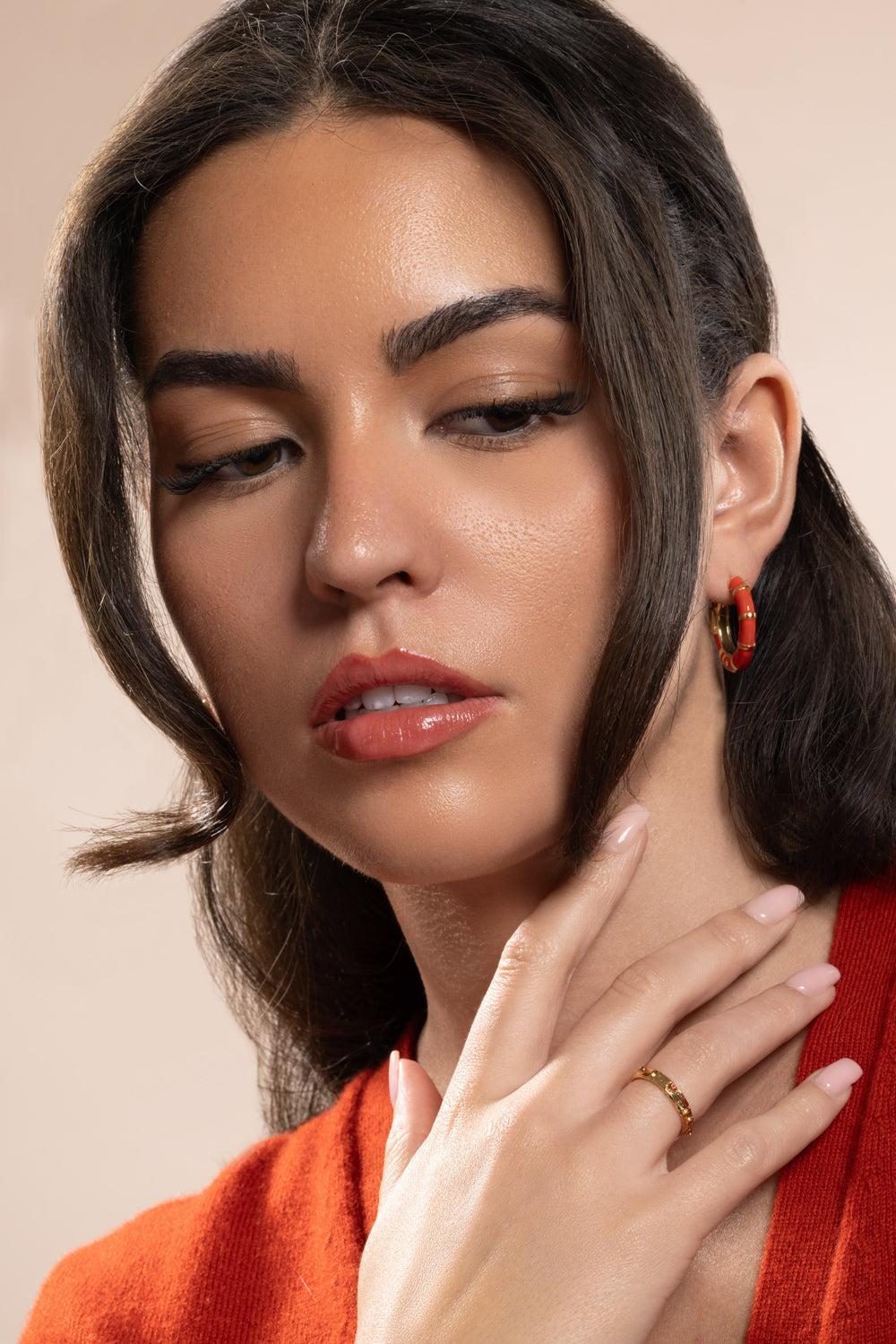 Red Bambou Hoop Earrings-CREAM-JEWELRYBOUTIQUEEARRING-GAS BIJOUX