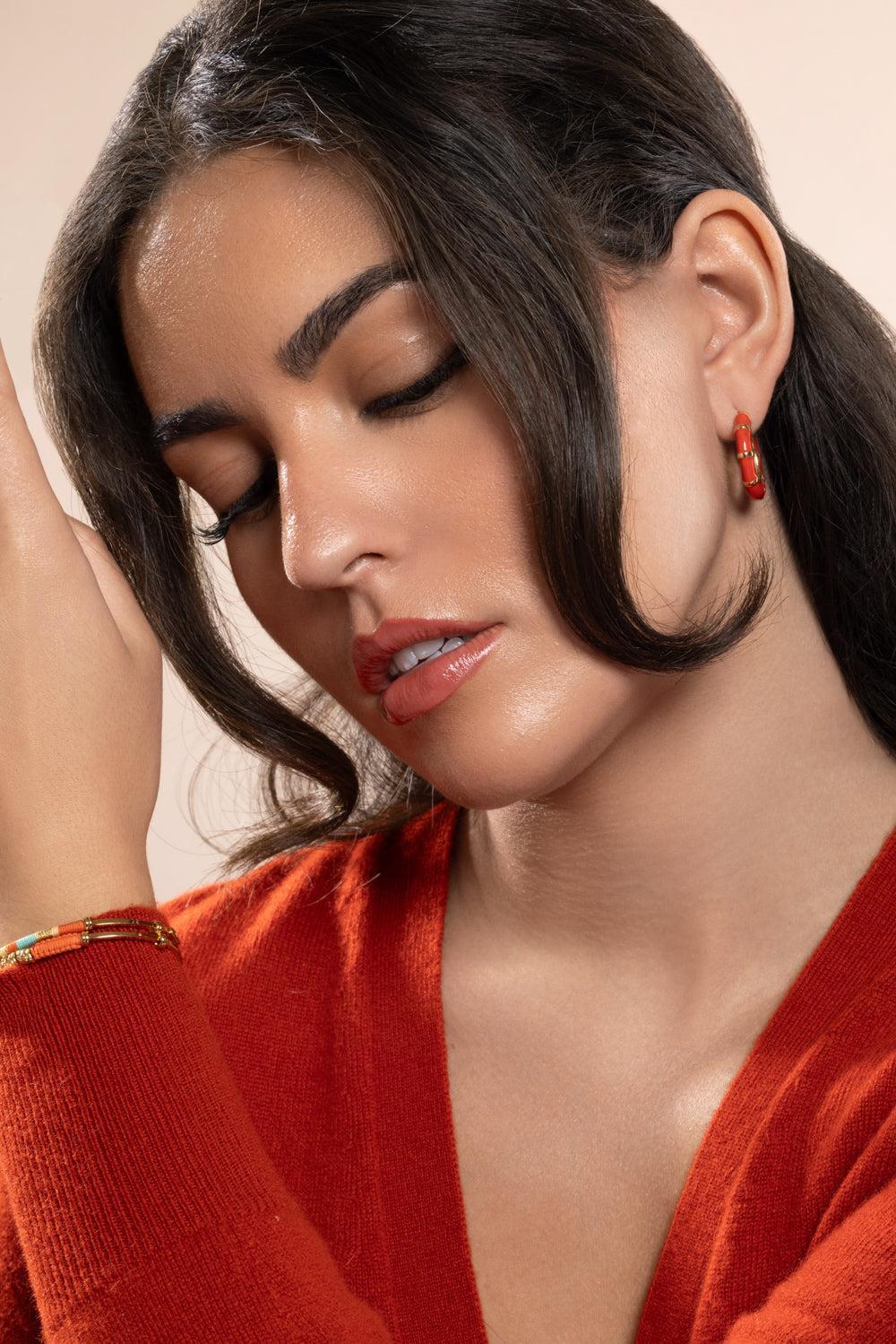 Red Bambou Hoop Earrings-CREAM-JEWELRYBOUTIQUEEARRING-GAS BIJOUX