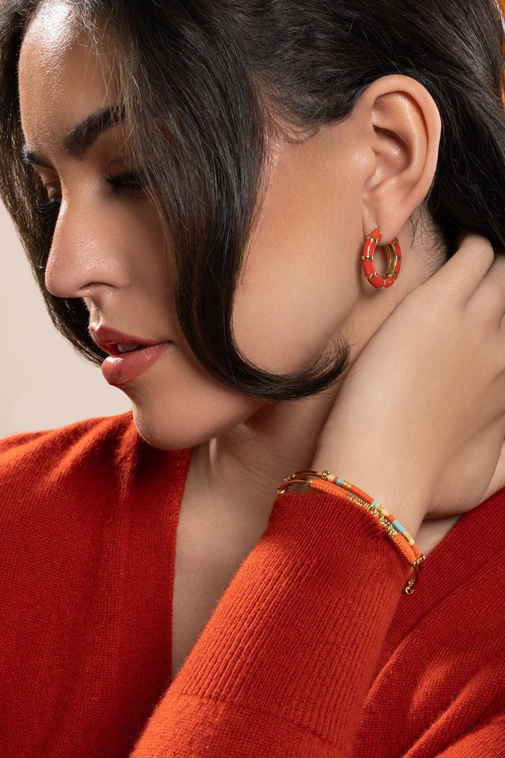 Red Bambou Hoop Earrings-CREAM-JEWELRYBOUTIQUEEARRING-GAS BIJOUX