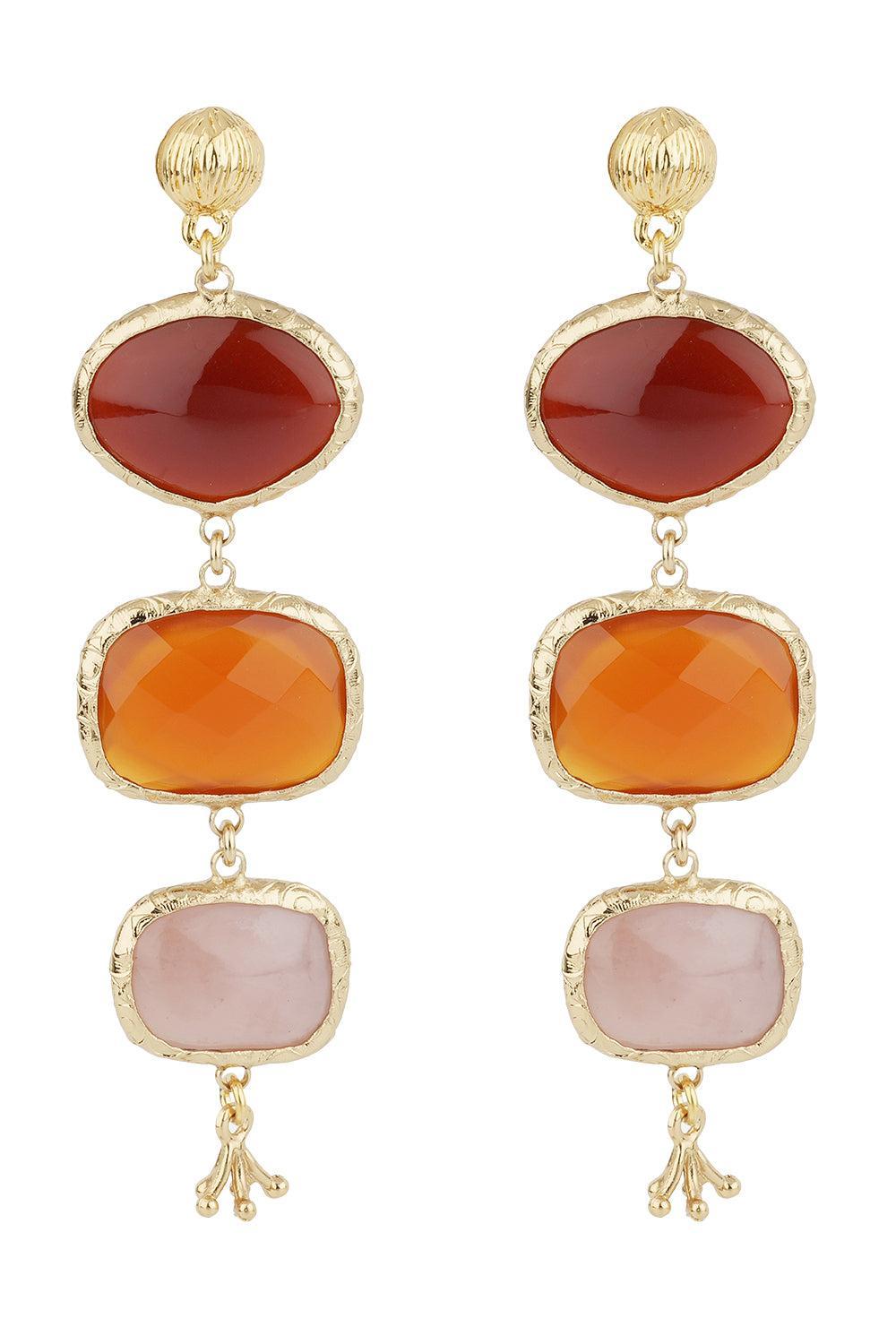 Red Orange Three Stone Silene Earrings-RED-JEWELRYBOUTIQUEEARRING-GAS BIJOUX