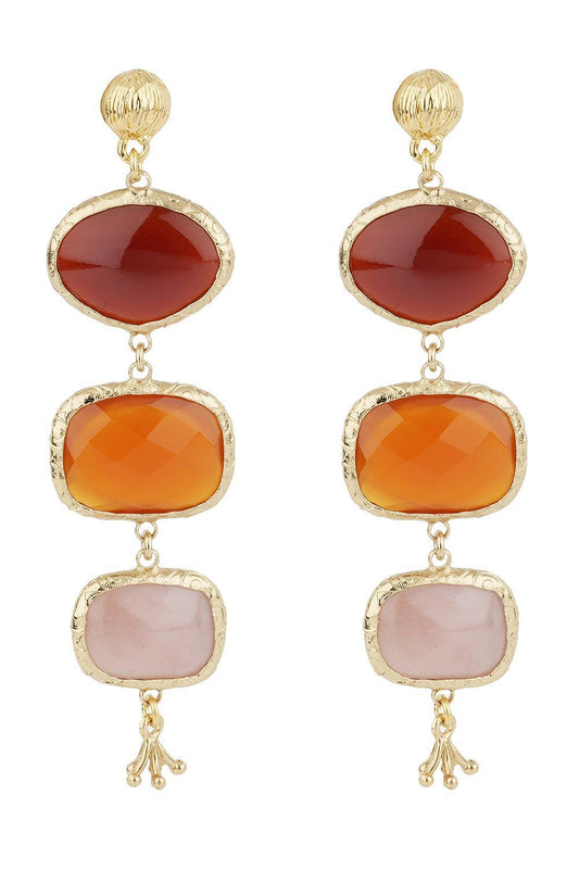 Red Orange Three Stone Silene Earrings-RED-JEWELRYBOUTIQUEEARRING-GAS BIJOUX