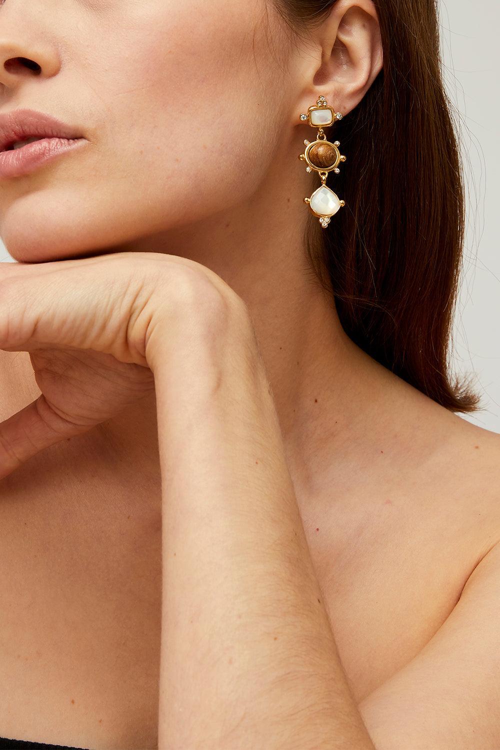 White Tiki Three Earrings-WHITE-JEWELRYBOUTIQUEEARRING-GAS BIJOUX