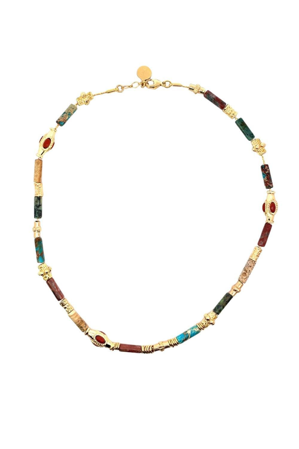 Red Jasper Turquoise Beaded Kali Necklace-RED/TURQ-JEWELRYBOUTIQUENECKLACE O-GAS BIJOUX