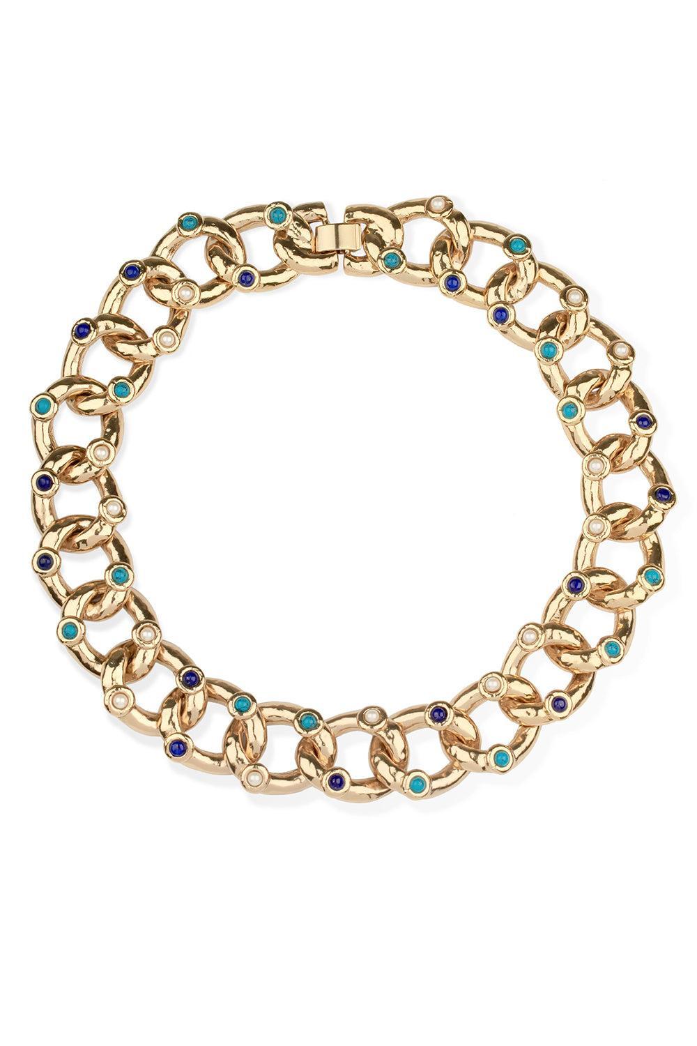 Turquoise Lapis Pearl Mitsi Necklace-YELLOW-JEWELRYBOUTIQUENECKLACE O-GAS BIJOUX