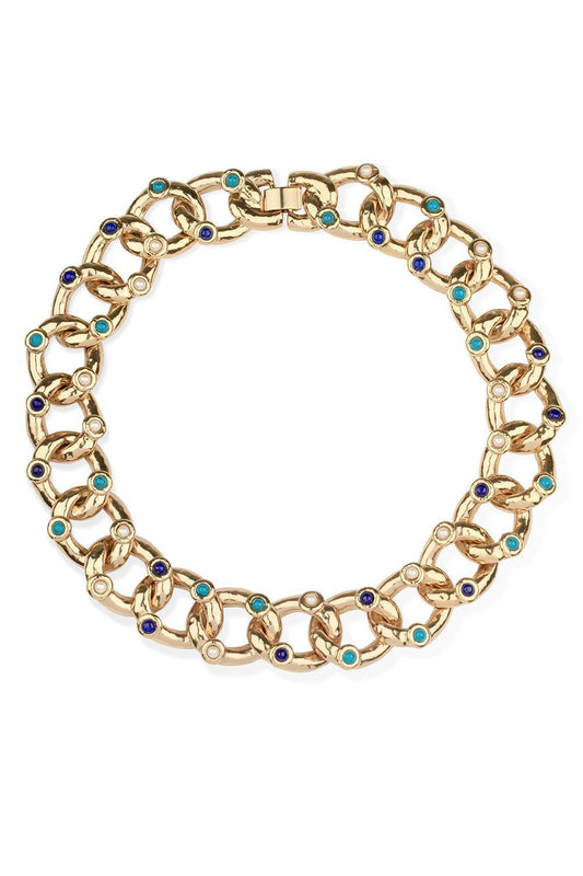 Turquoise Lapis Pearl Mitsi Necklace-YELLOW-JEWELRYBOUTIQUENECKLACE O-GAS BIJOUX