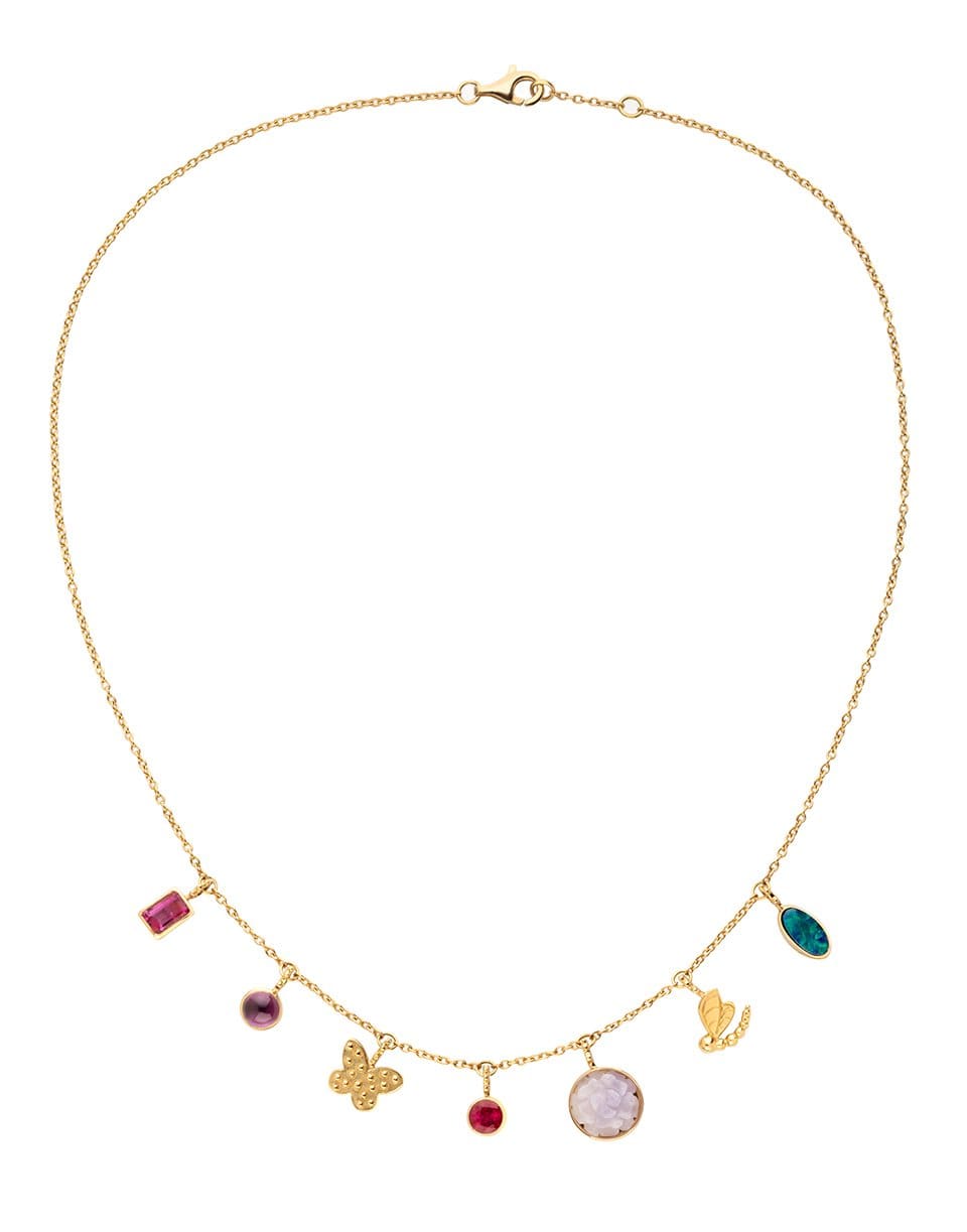 GAYA-Butterfly Amethyst and Opal Charm Necklace-YELLOW GOLD