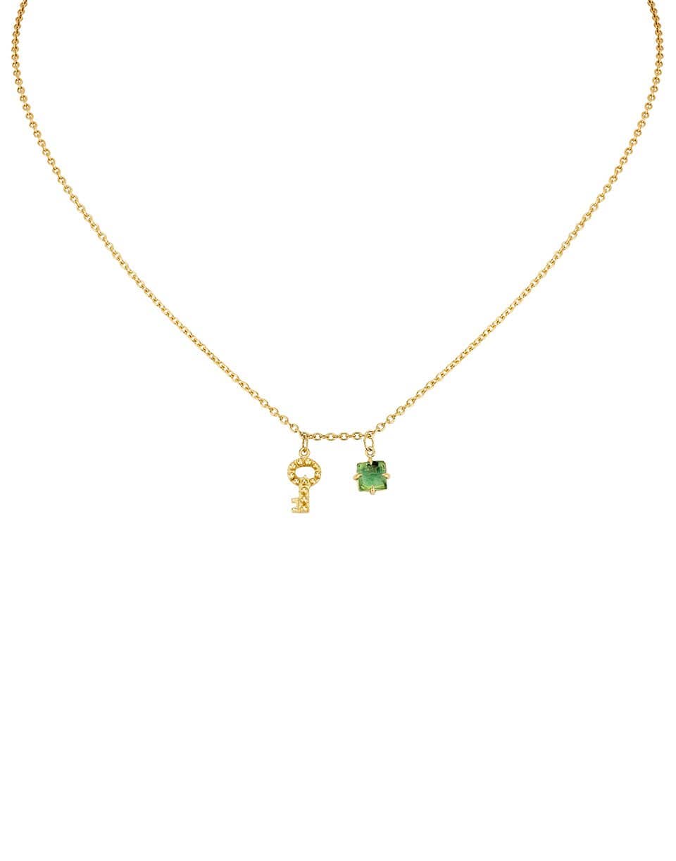 GAYA-Green Tourmaline and Charm Necklace-YELLOW GOLD