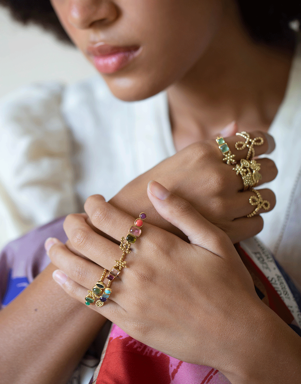 GAYA-Four Stone and Snake Ring-YELLOW GOLD