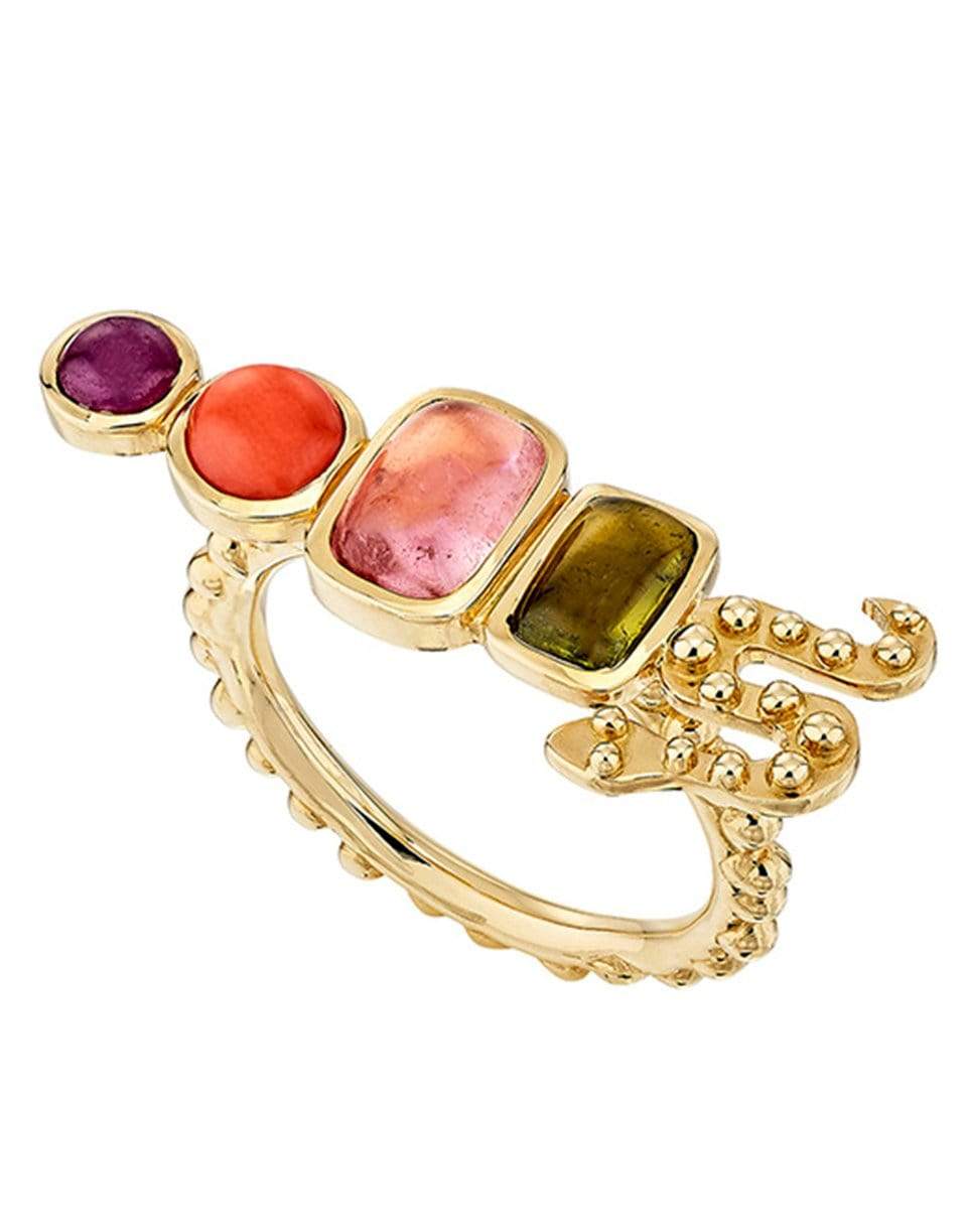 GAYA-Four Stone and Snake Ring-YELLOW GOLD