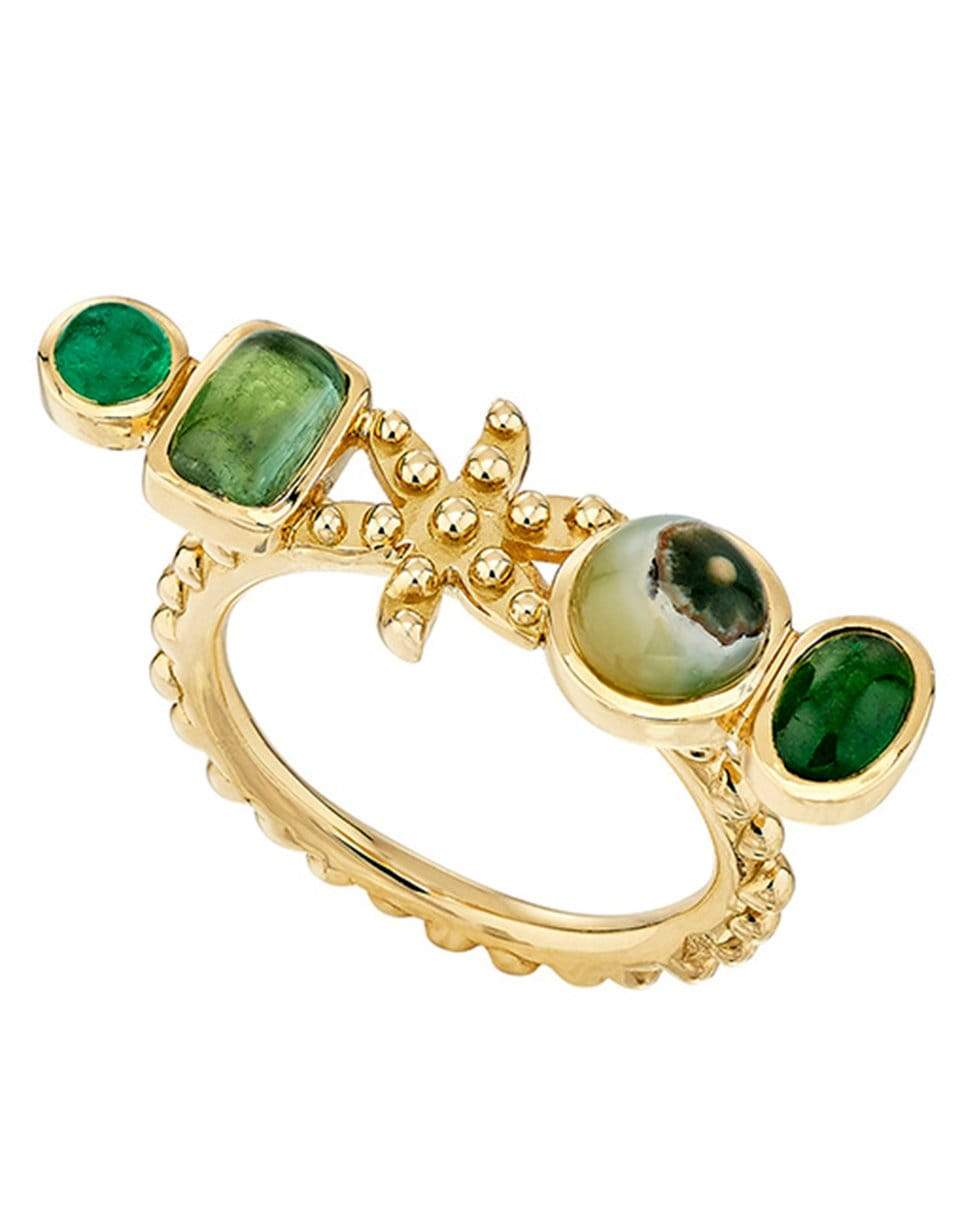 GAYA-Four Stone and Flower Ring-YELLOW GOLD