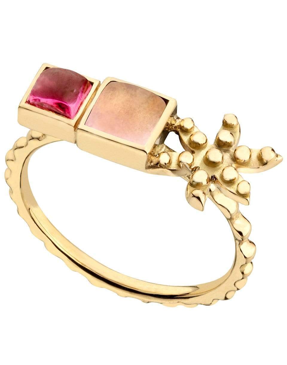 GAYA-Two Stone and Flower Ring-YELLOW GOLD