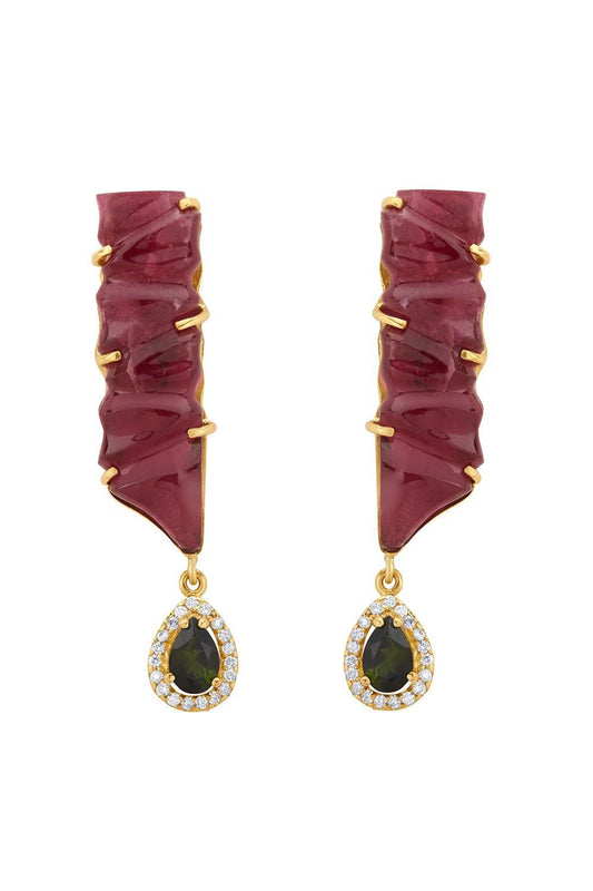 Diamond Tourmaline Sculpture Drop Earrings-YELLOW GOLD-JEWELRYFINE JEWELEARRING-GAYA JOYAS