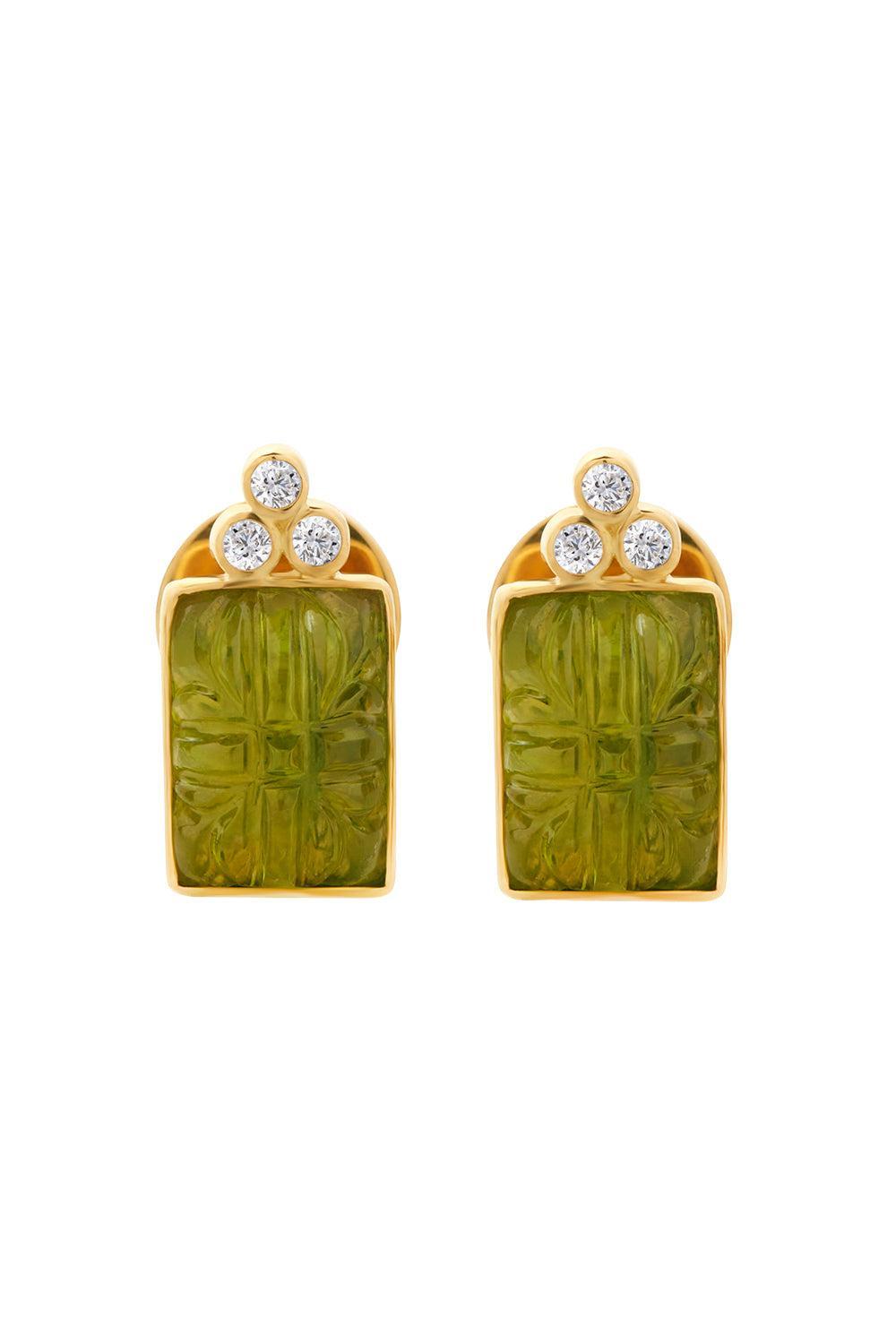 Peridot Diamod Rectangle Carved Earrings-YELLOW GOLD-JEWELRYFINE JEWELEARRING-GAYA JOYAS