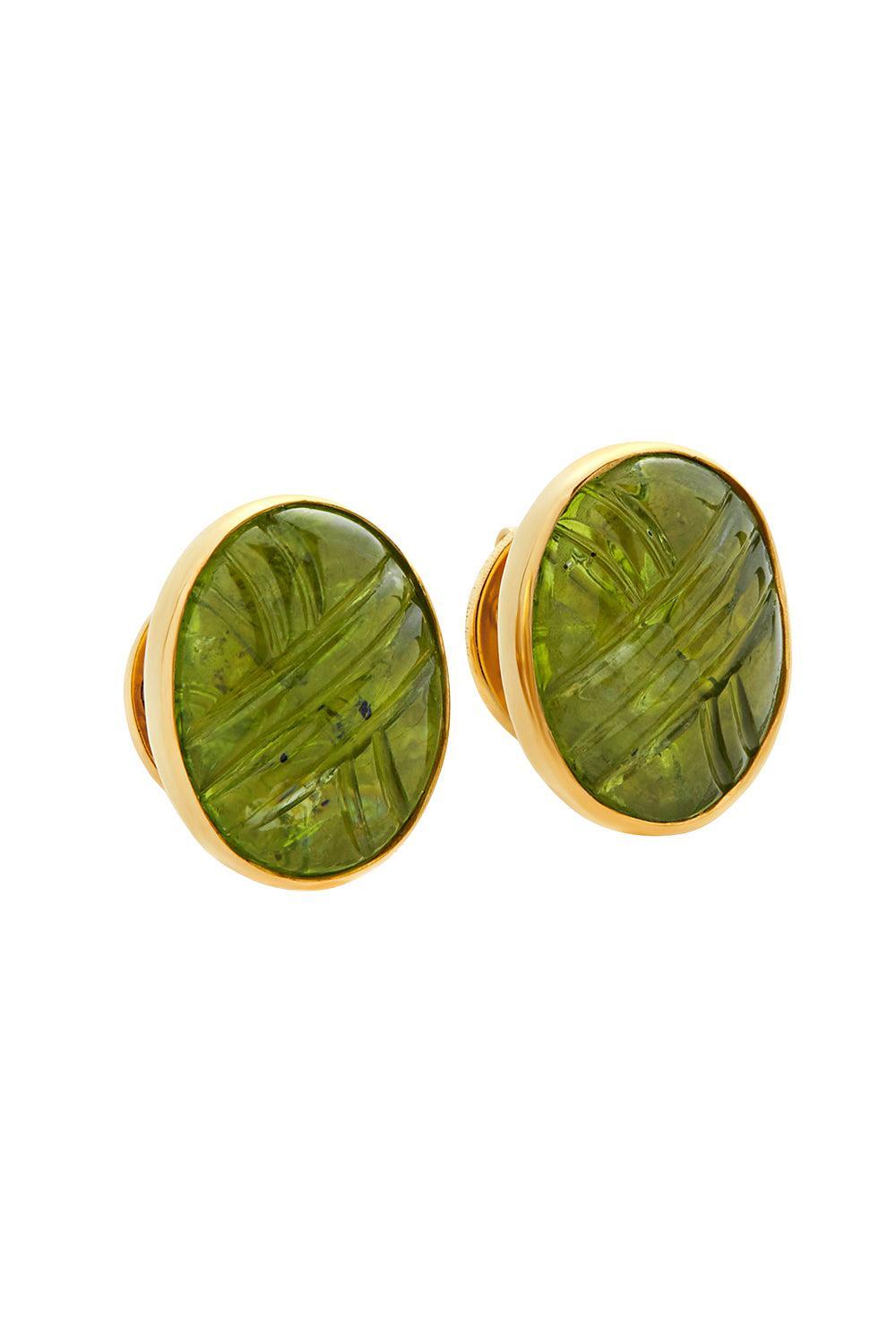  Peridot Oval Carved Earrings-YELLOW GOLD-JEWELRYFINE JEWELEARRING-GAYA JOYAS 