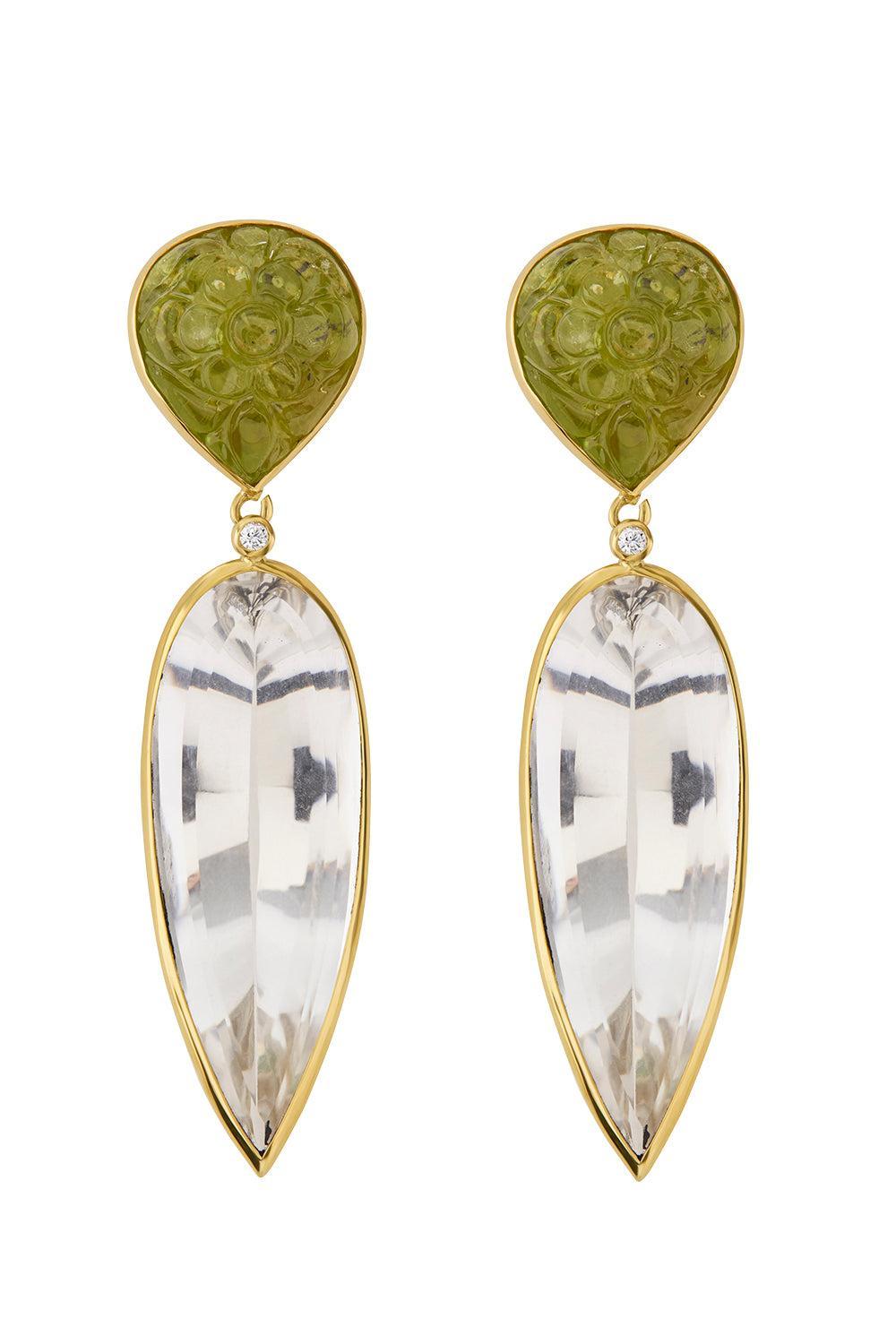  Peridot Quartz Carved Drop Earrings-YELLOW GOLD-JEWELRYFINE JEWELEARRING-GAYA JOYAS 